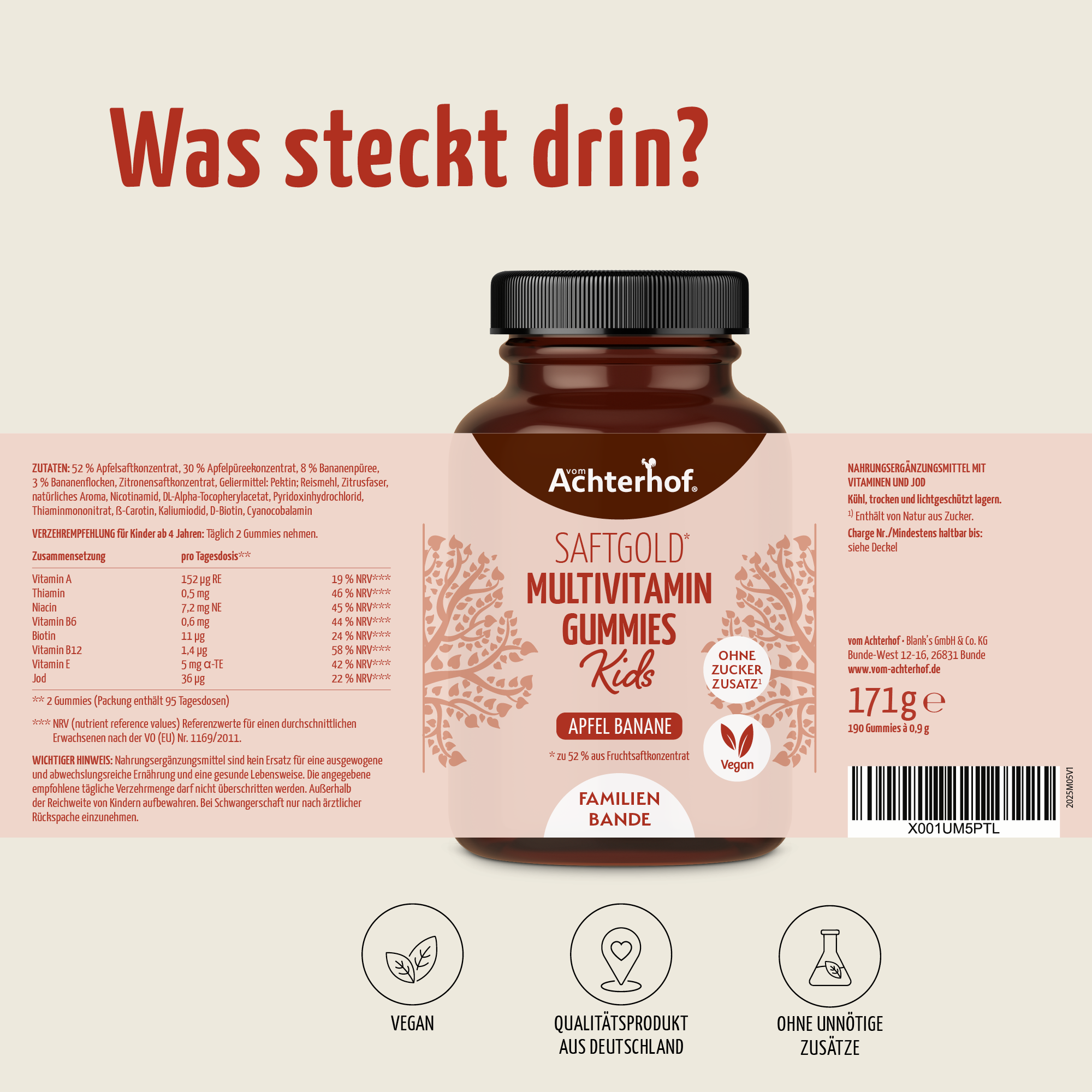 Saftgold Multivitamin Kids Gummies Apfel Banane (190 Stück)