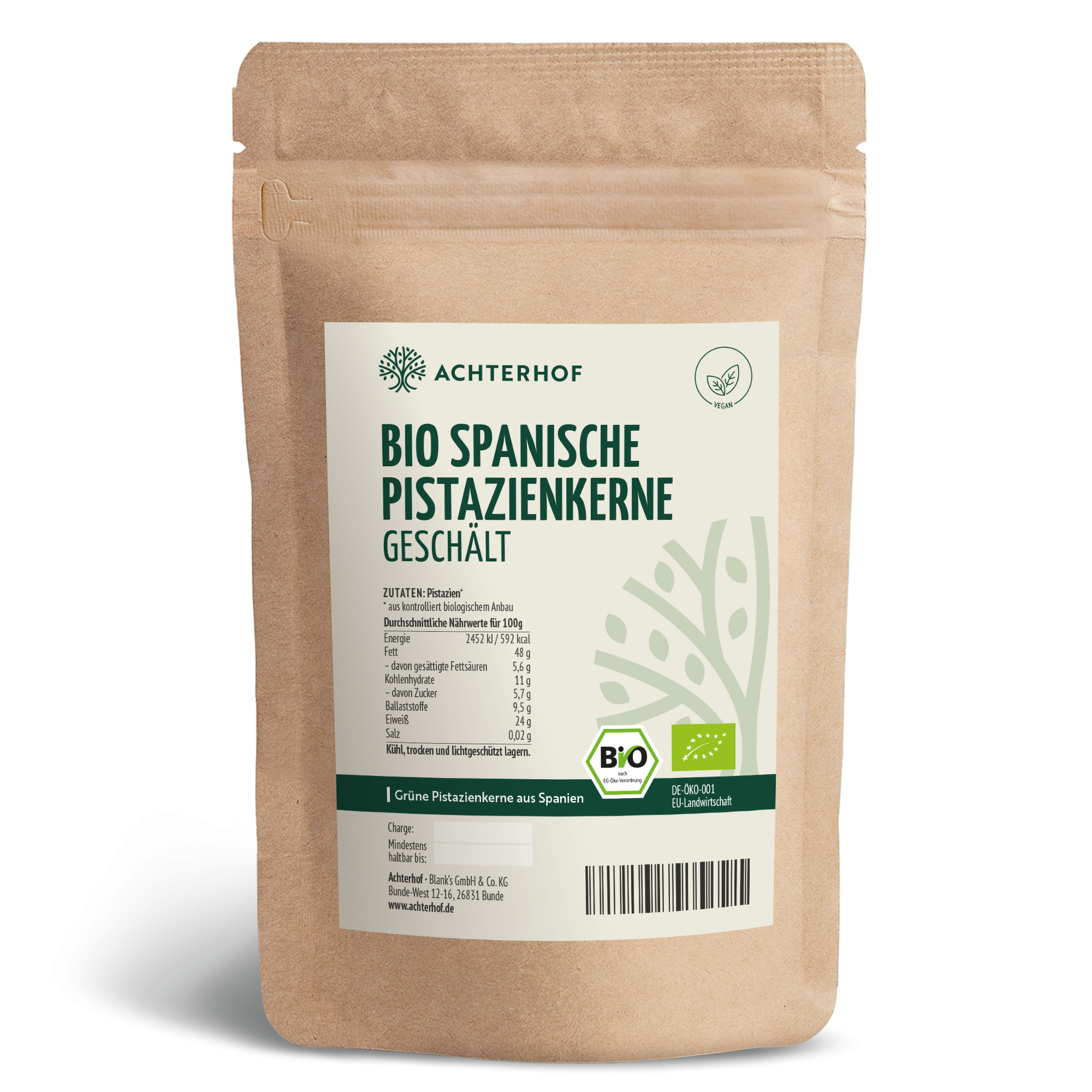 Bio spanische Pistazienkerne geschält (1000g)