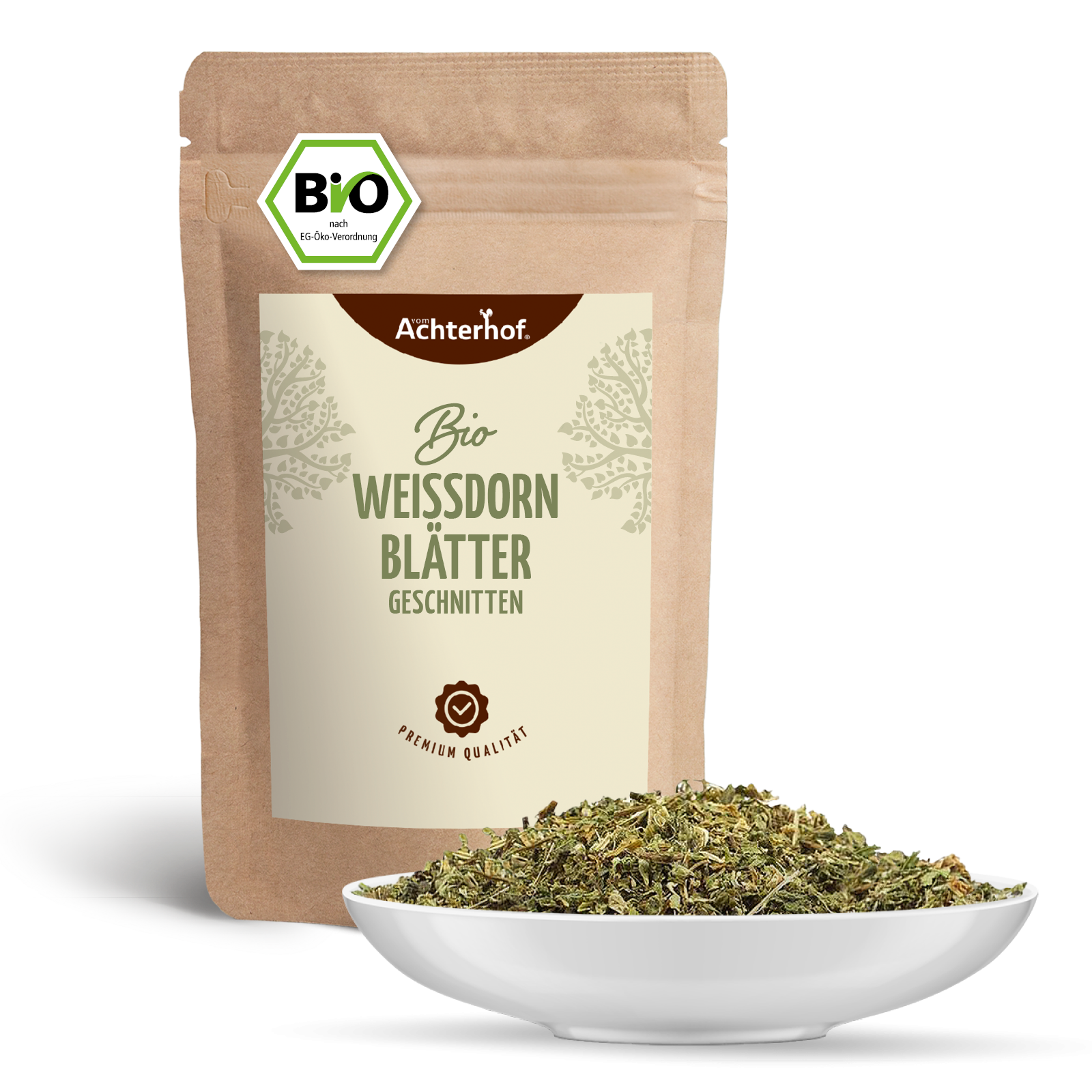 Weißdornblätter mit Blüten geschnitten Bio (100g)