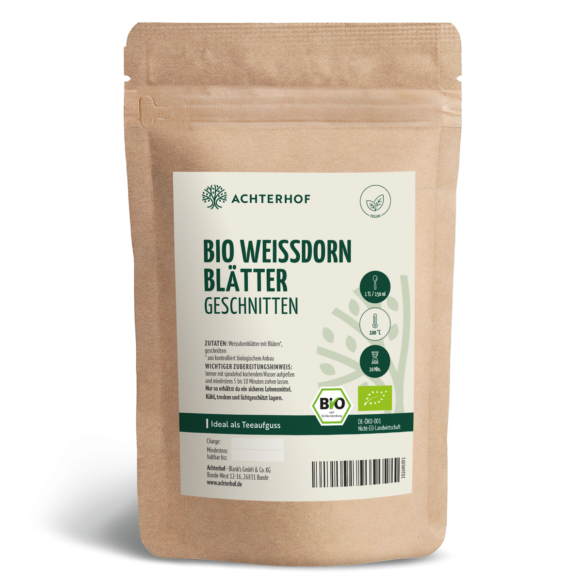 Weißdornblätter mit Blüten geschnitten Bio (250g)