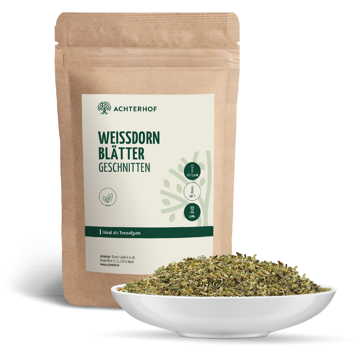 Weißdornblätter mit Blüten geschnitten (500g)