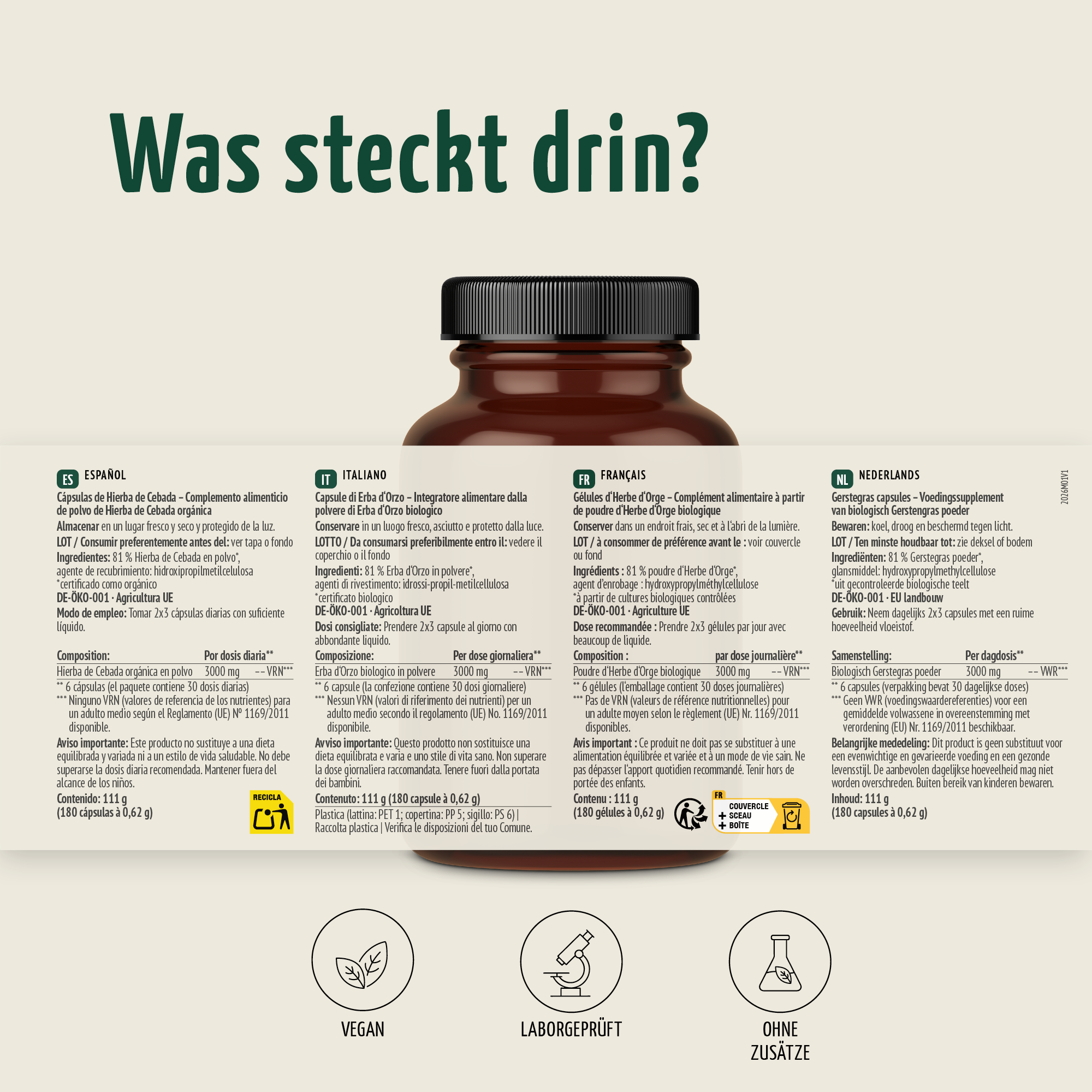 Bio Gerstengras Kapseln (180 Kapseln)