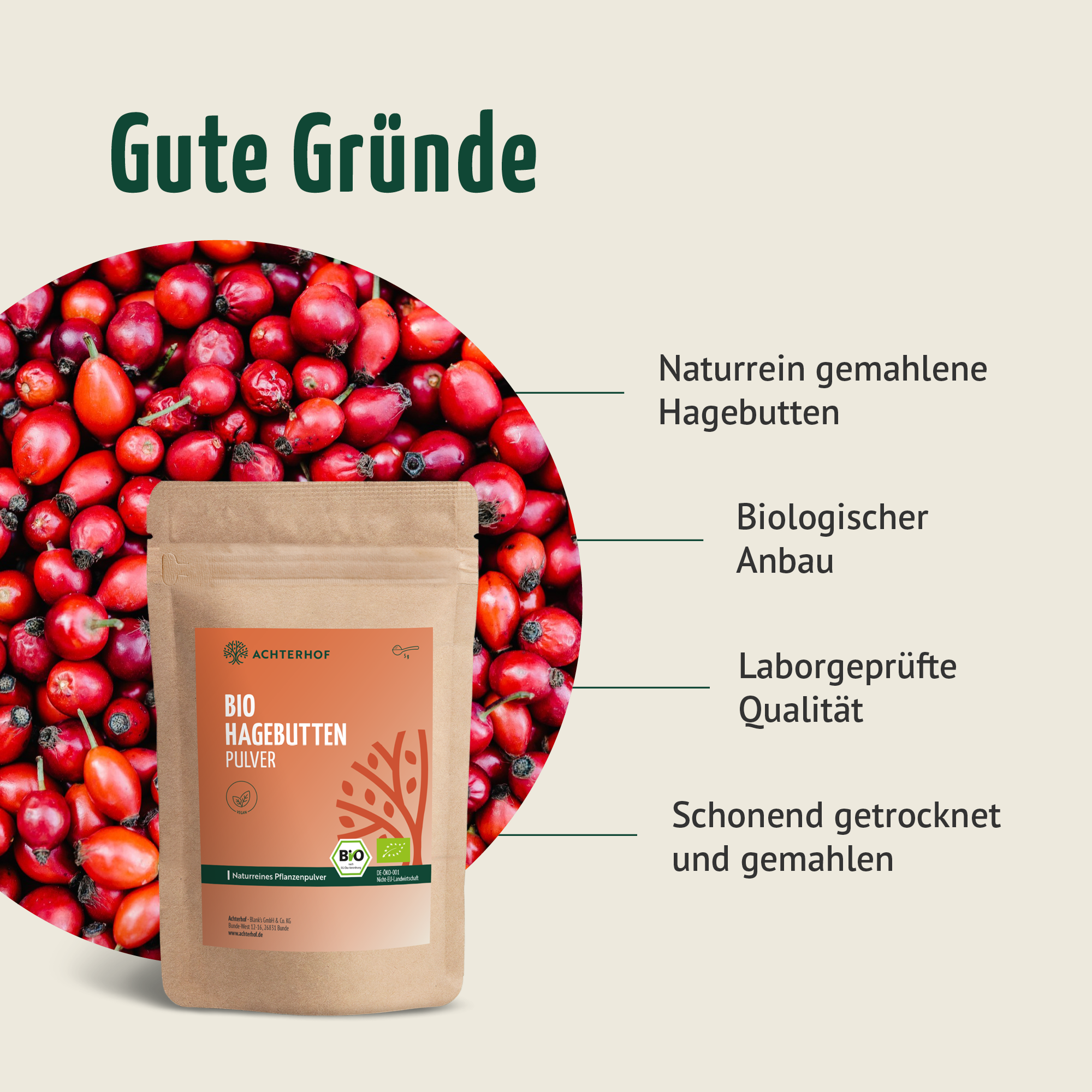 Bio Hagebutten Pulver (500g)