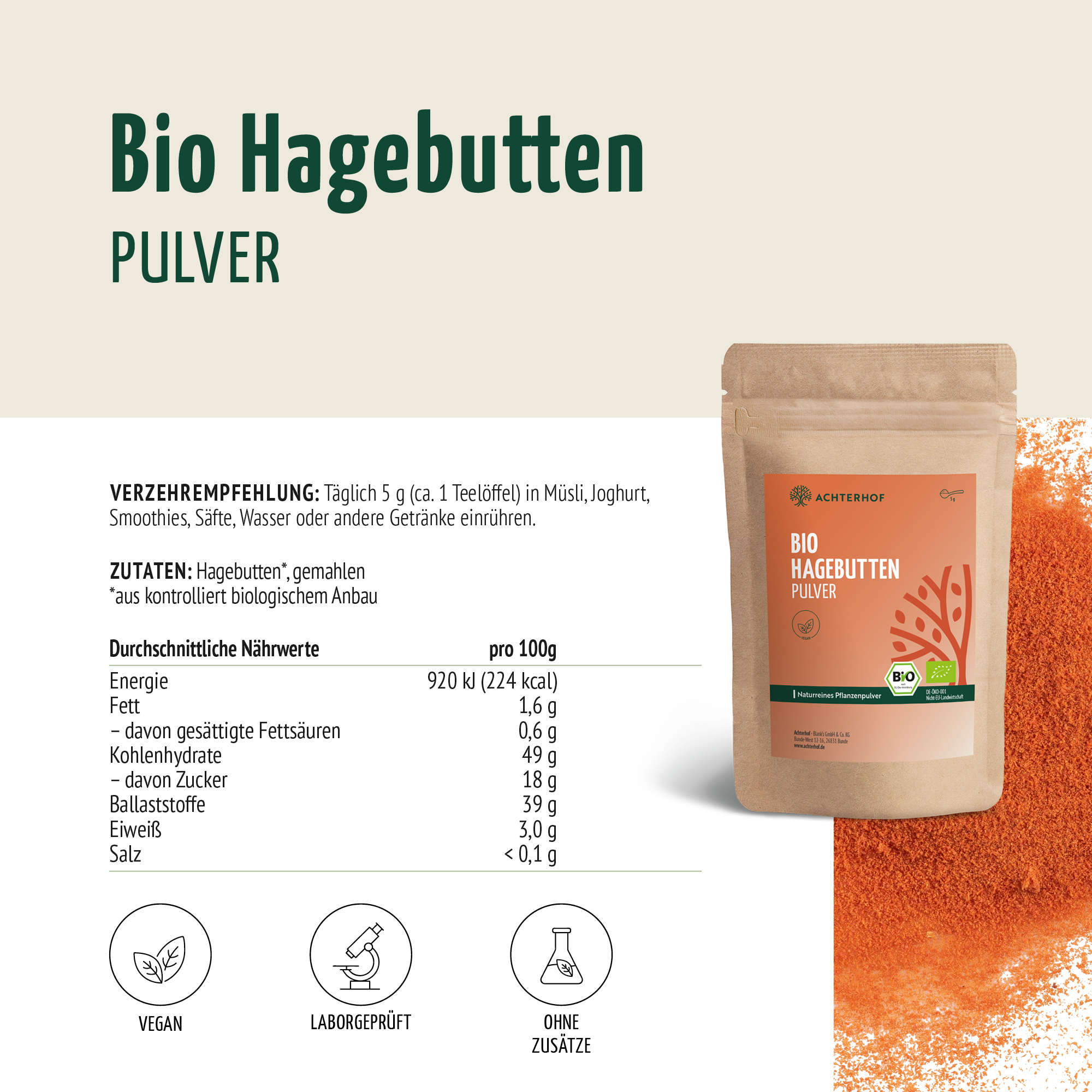 Bio Hagebutten Pulver (500g)