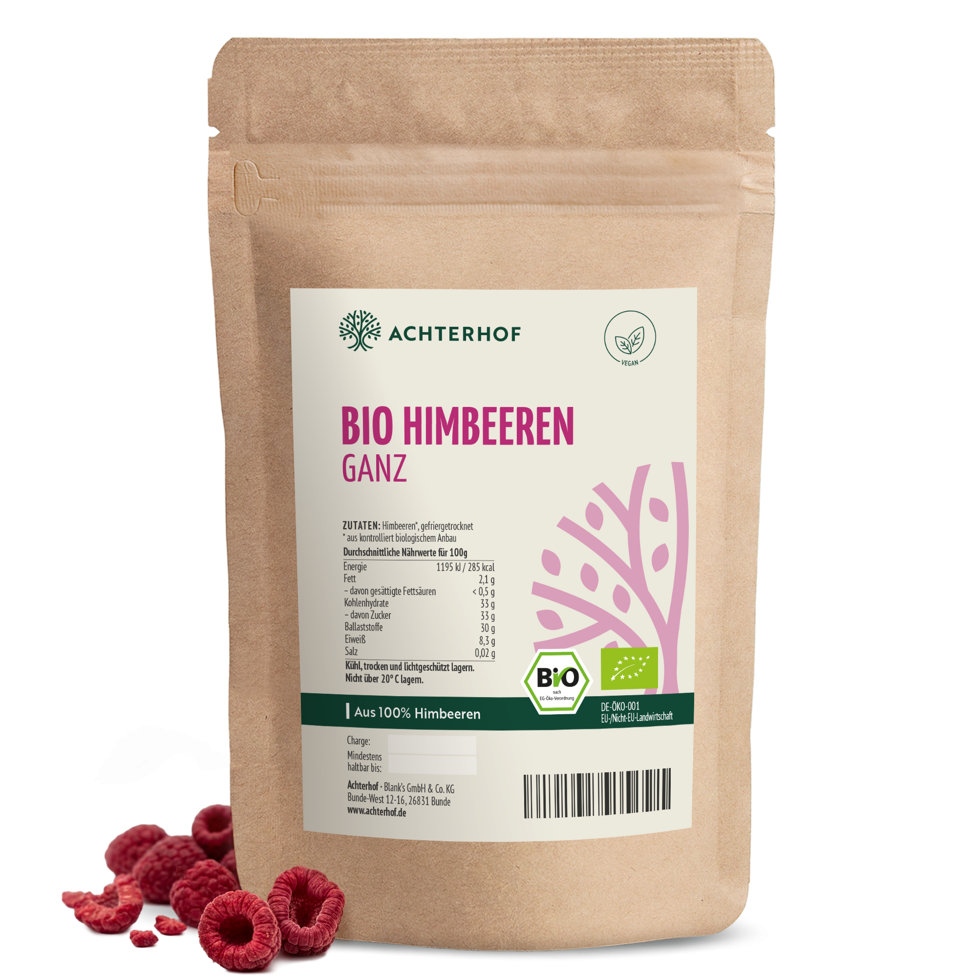 Bio Himbeeren gefriergetrocknet (100g)